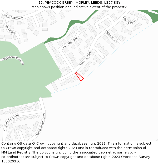 15, PEACOCK GREEN, MORLEY, LEEDS, LS27 8GY: Location map and indicative extent of plot