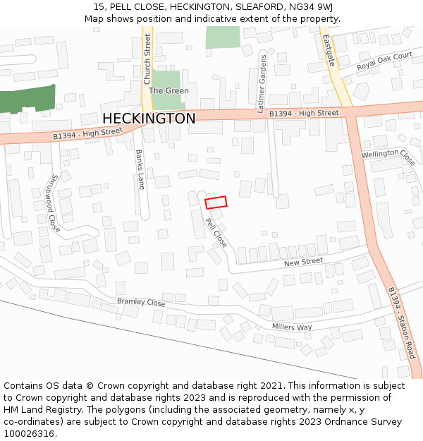 15, PELL CLOSE, HECKINGTON, SLEAFORD, NG34 9WJ: Location map and indicative extent of plot