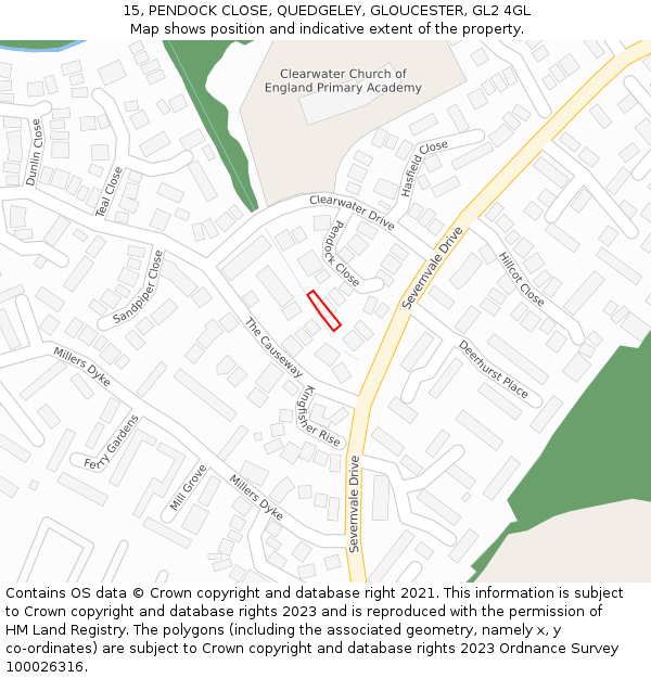 15, PENDOCK CLOSE, QUEDGELEY, GLOUCESTER, GL2 4GL: Location map and indicative extent of plot