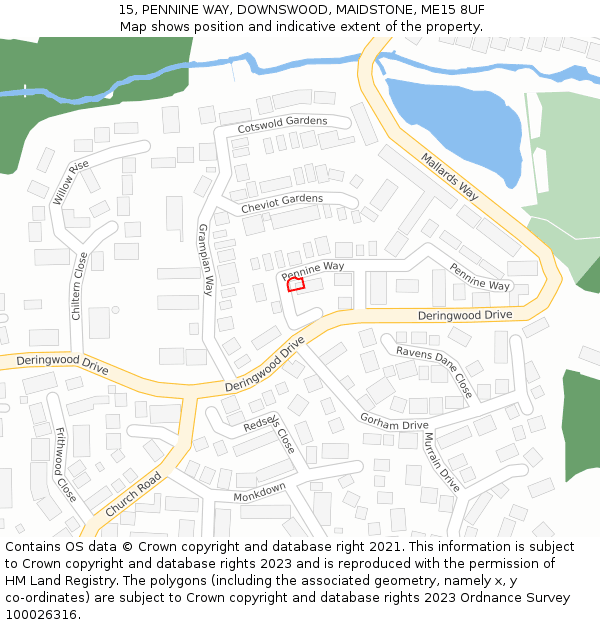 15, PENNINE WAY, DOWNSWOOD, MAIDSTONE, ME15 8UF: Location map and indicative extent of plot