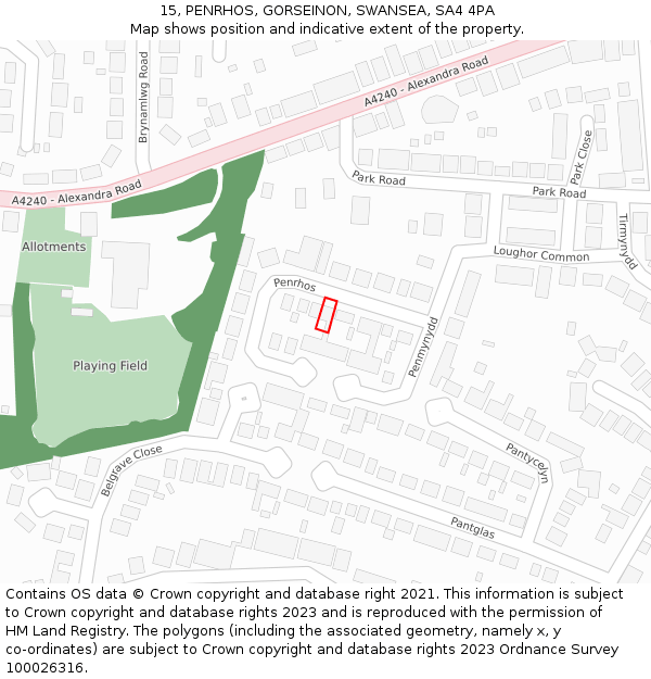 15, PENRHOS, GORSEINON, SWANSEA, SA4 4PA: Location map and indicative extent of plot