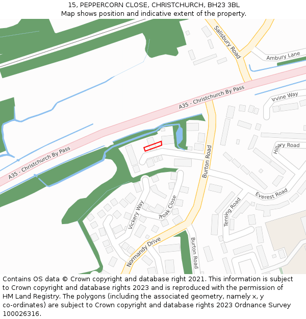 15, PEPPERCORN CLOSE, CHRISTCHURCH, BH23 3BL: Location map and indicative extent of plot