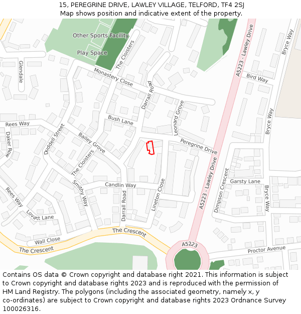 15, PEREGRINE DRIVE, LAWLEY VILLAGE, TELFORD, TF4 2SJ: Location map and indicative extent of plot