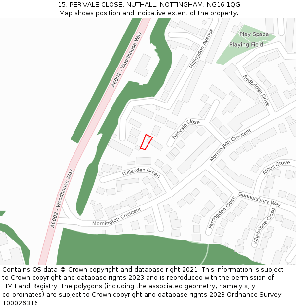 15, PERIVALE CLOSE, NUTHALL, NOTTINGHAM, NG16 1QG: Location map and indicative extent of plot