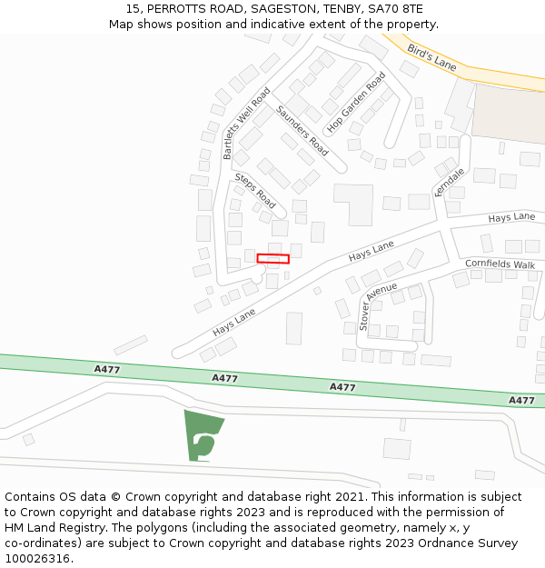 15, PERROTTS ROAD, SAGESTON, TENBY, SA70 8TE: Location map and indicative extent of plot