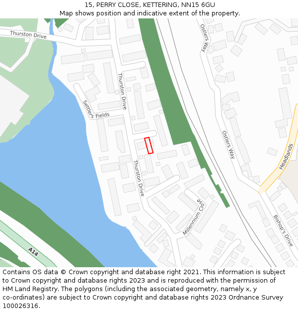 15, PERRY CLOSE, KETTERING, NN15 6GU: Location map and indicative extent of plot