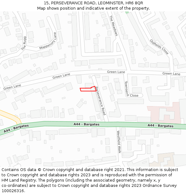 15, PERSEVERANCE ROAD, LEOMINSTER, HR6 8QR: Location map and indicative extent of plot