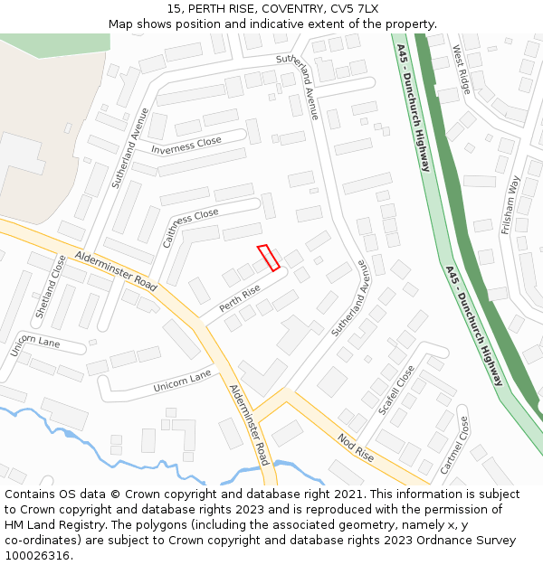 15, PERTH RISE, COVENTRY, CV5 7LX: Location map and indicative extent of plot