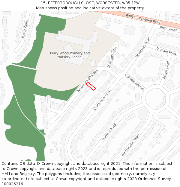 15, PETERBOROUGH CLOSE, WORCESTER, WR5 1PW: Location map and indicative extent of plot