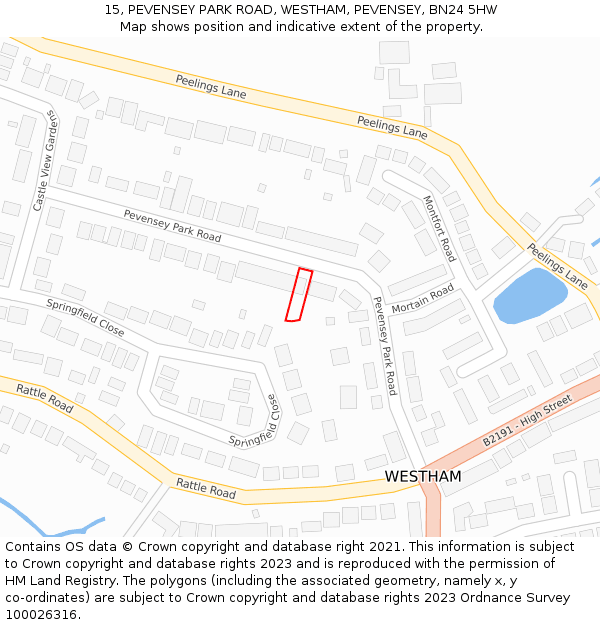 15, PEVENSEY PARK ROAD, WESTHAM, PEVENSEY, BN24 5HW: Location map and indicative extent of plot