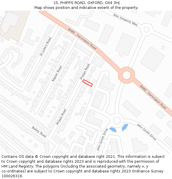 15, PHIPPS ROAD, OXFORD, OX4 3HJ: Location map and indicative extent of plot