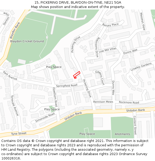 15, PICKERING DRIVE, BLAYDON-ON-TYNE, NE21 5GA: Location map and indicative extent of plot