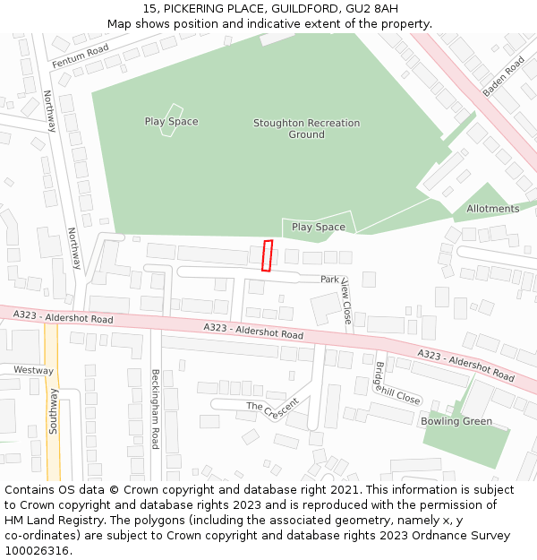 15, PICKERING PLACE, GUILDFORD, GU2 8AH: Location map and indicative extent of plot