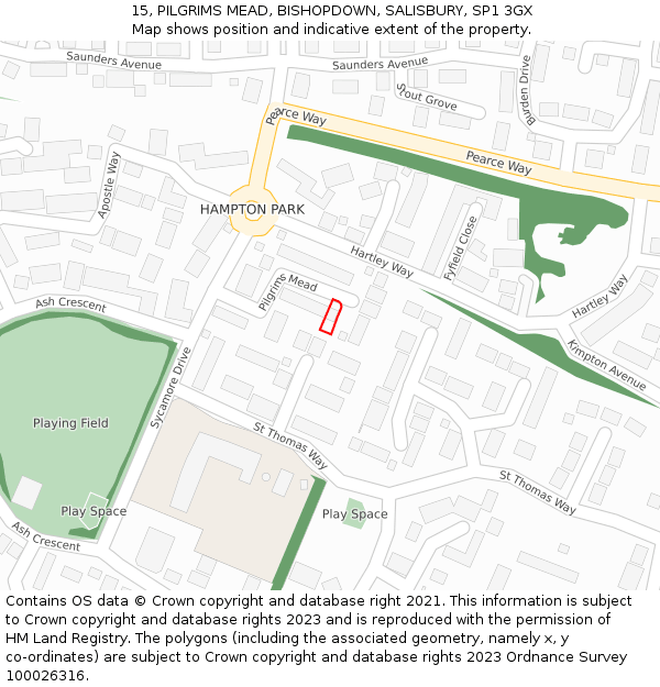 15, PILGRIMS MEAD, BISHOPDOWN, SALISBURY, SP1 3GX: Location map and indicative extent of plot