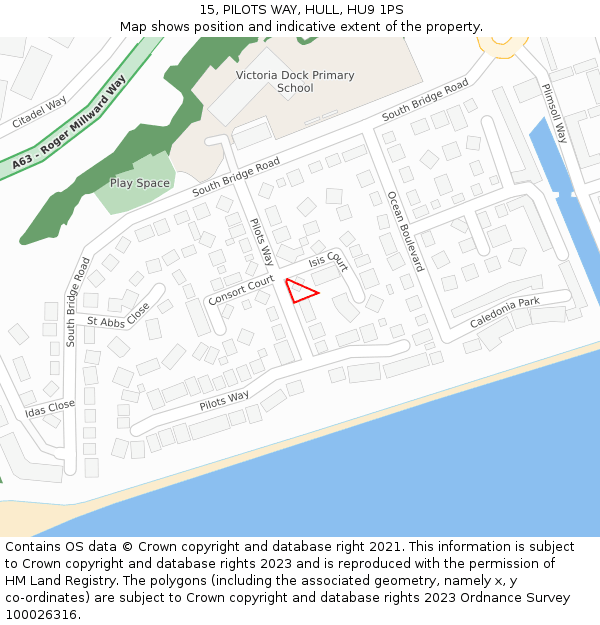 15, PILOTS WAY, HULL, HU9 1PS: Location map and indicative extent of plot