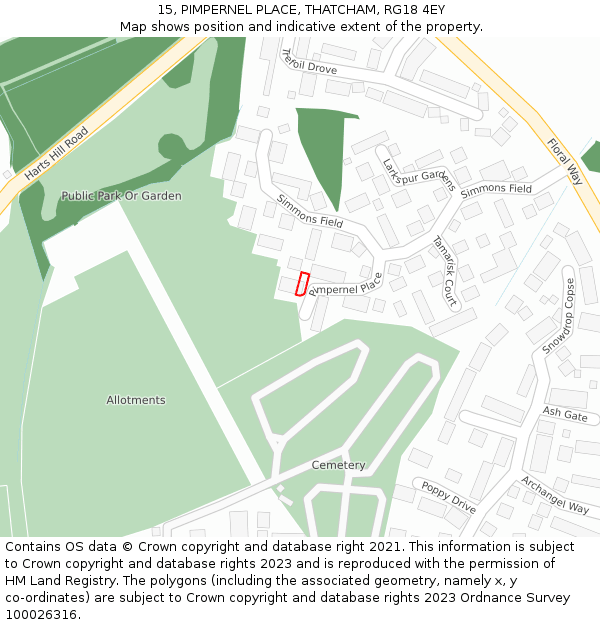 15, PIMPERNEL PLACE, THATCHAM, RG18 4EY: Location map and indicative extent of plot