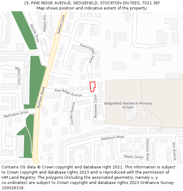 15, PINE RIDGE AVENUE, SEDGEFIELD, STOCKTON-ON-TEES, TS21 3EF: Location map and indicative extent of plot