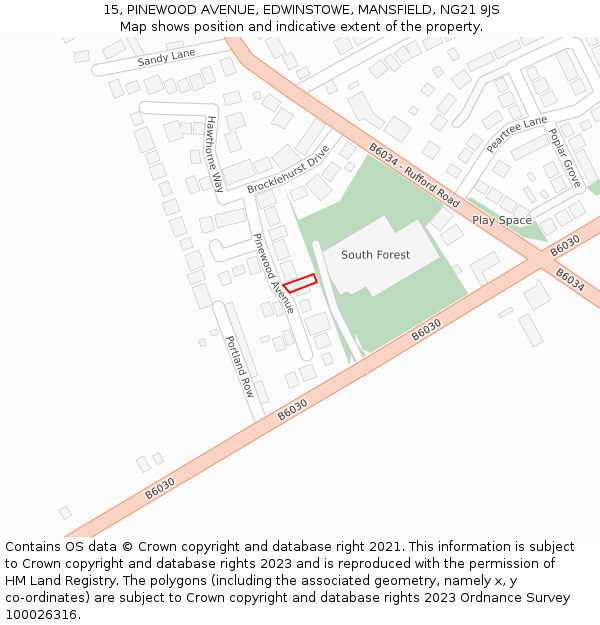 15, PINEWOOD AVENUE, EDWINSTOWE, MANSFIELD, NG21 9JS: Location map and indicative extent of plot