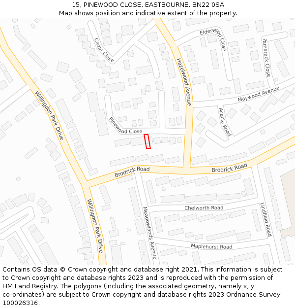 15, PINEWOOD CLOSE, EASTBOURNE, BN22 0SA: Location map and indicative extent of plot