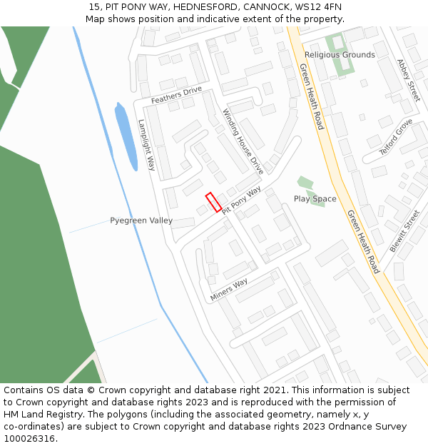 15, PIT PONY WAY, HEDNESFORD, CANNOCK, WS12 4FN: Location map and indicative extent of plot