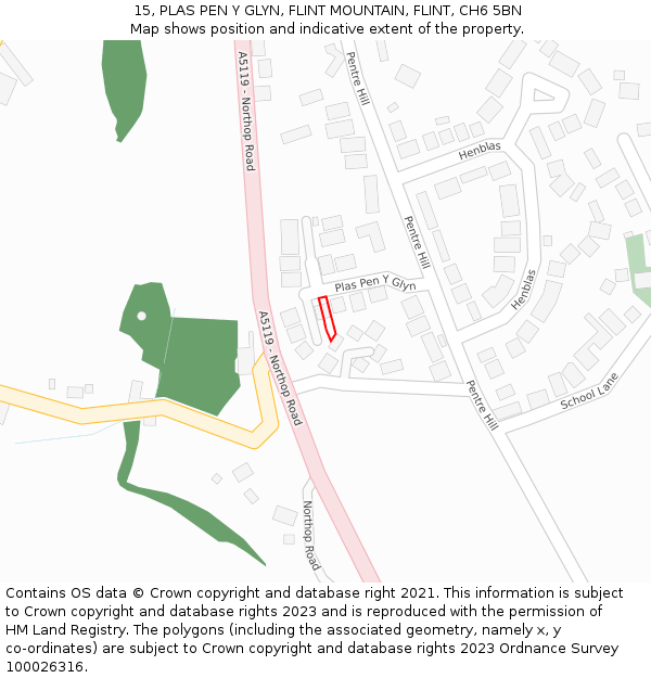 15, PLAS PEN Y GLYN, FLINT MOUNTAIN, FLINT, CH6 5BN: Location map and indicative extent of plot