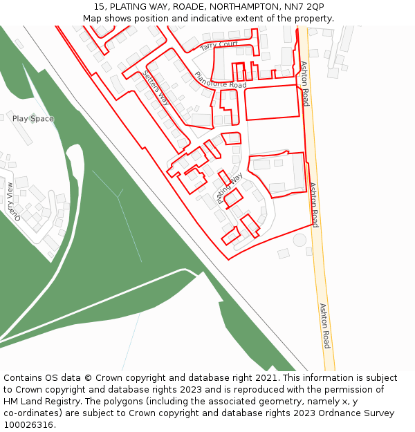 15, PLATING WAY, ROADE, NORTHAMPTON, NN7 2QP: Location map and indicative extent of plot