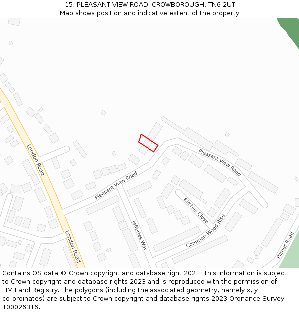 15, PLEASANT VIEW ROAD, CROWBOROUGH, TN6 2UT: Location map and indicative extent of plot