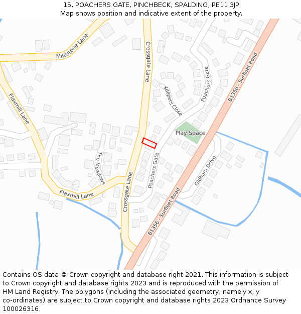 15, POACHERS GATE, PINCHBECK, SPALDING, PE11 3JP: Location map and indicative extent of plot