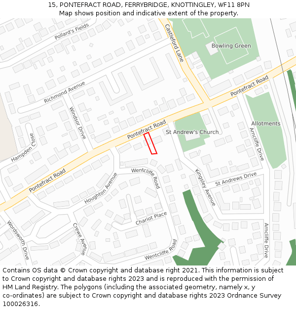 15, PONTEFRACT ROAD, FERRYBRIDGE, KNOTTINGLEY, WF11 8PN: Location map and indicative extent of plot