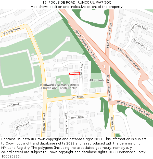 15, POOLSIDE ROAD, RUNCORN, WA7 5QQ: Location map and indicative extent of plot