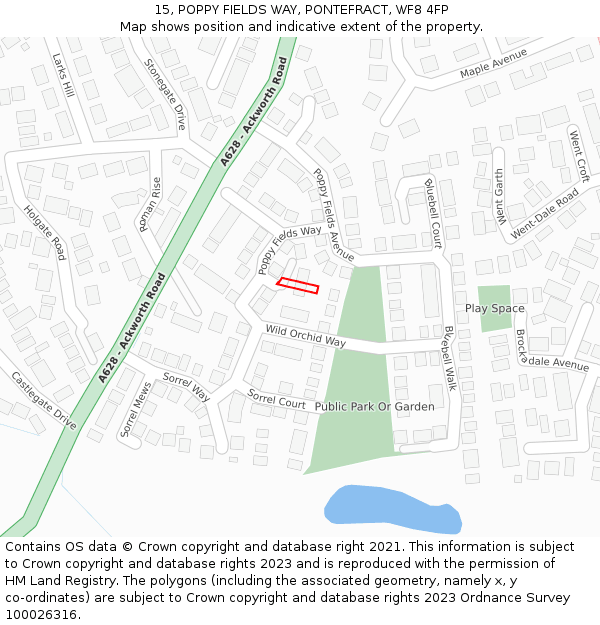 15, POPPY FIELDS WAY, PONTEFRACT, WF8 4FP: Location map and indicative extent of plot