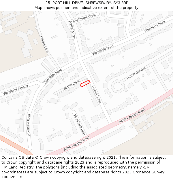 15, PORT HILL DRIVE, SHREWSBURY, SY3 8RP: Location map and indicative extent of plot