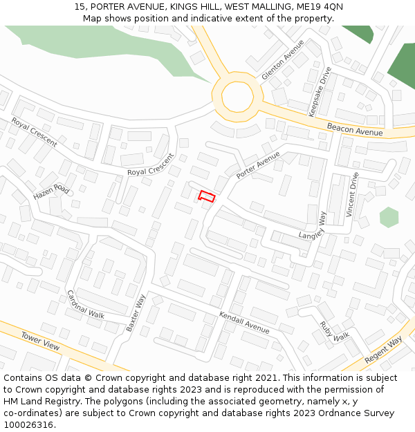 15, PORTER AVENUE, KINGS HILL, WEST MALLING, ME19 4QN: Location map and indicative extent of plot