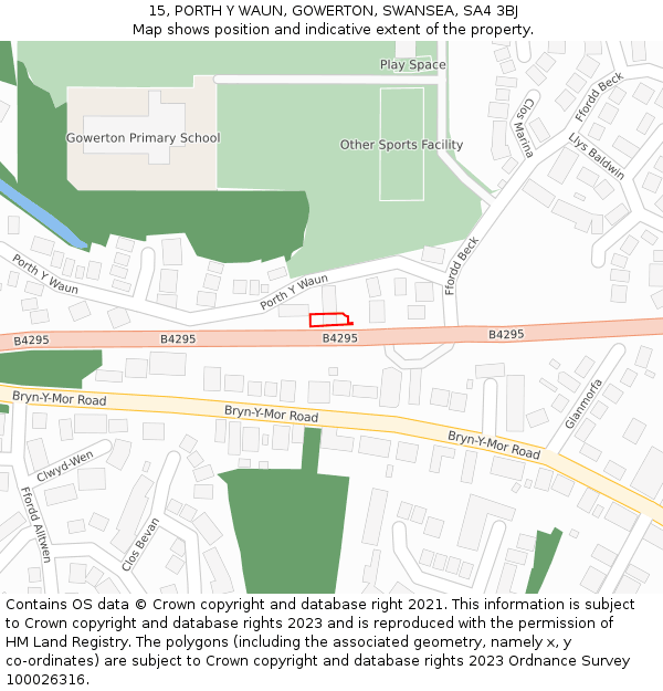 15, PORTH Y WAUN, GOWERTON, SWANSEA, SA4 3BJ: Location map and indicative extent of plot