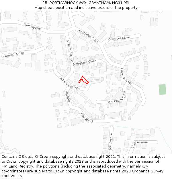 15, PORTMARNOCK WAY, GRANTHAM, NG31 9FL: Location map and indicative extent of plot