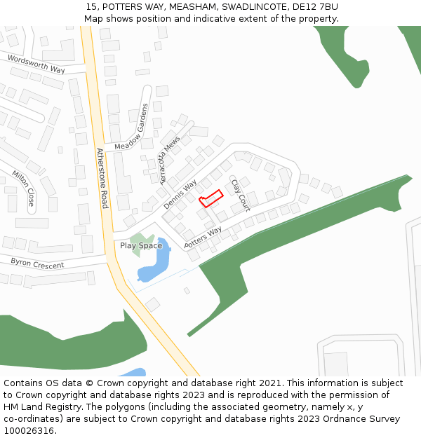 15, POTTERS WAY, MEASHAM, SWADLINCOTE, DE12 7BU: Location map and indicative extent of plot