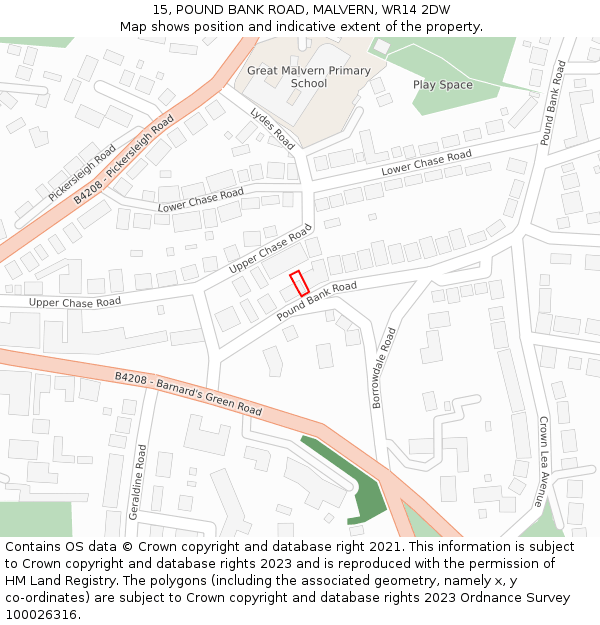 15, POUND BANK ROAD, MALVERN, WR14 2DW: Location map and indicative extent of plot