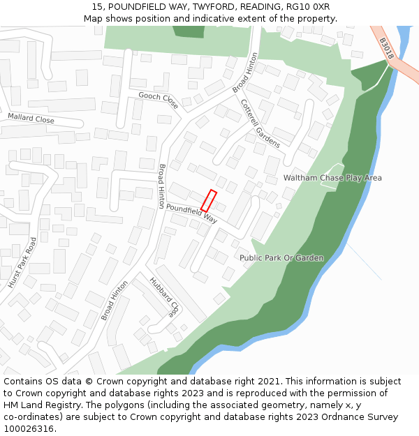 15, POUNDFIELD WAY, TWYFORD, READING, RG10 0XR: Location map and indicative extent of plot