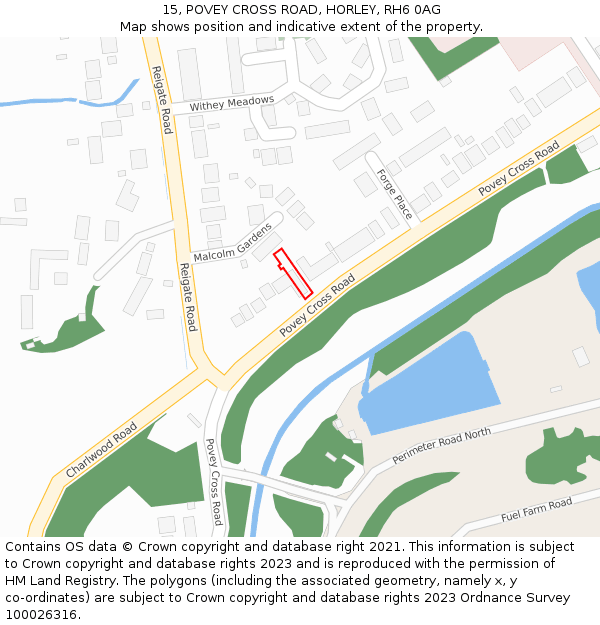 15, POVEY CROSS ROAD, HORLEY, RH6 0AG: Location map and indicative extent of plot