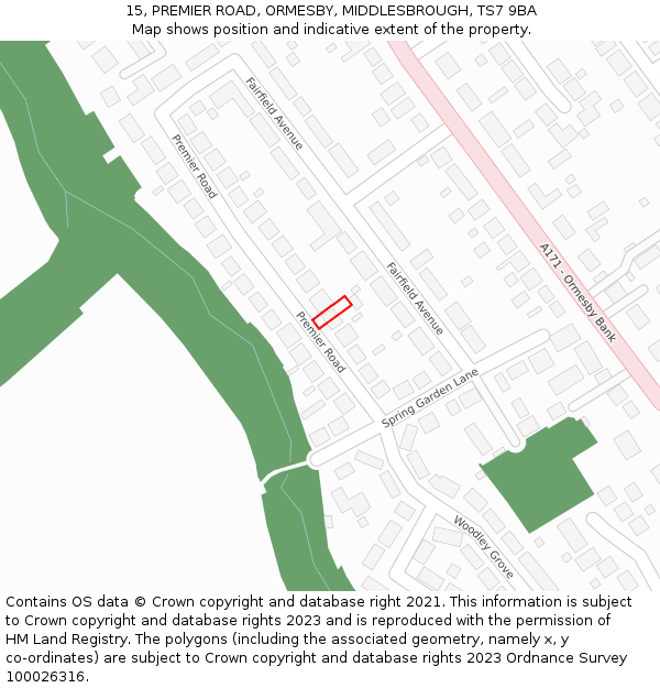 15, PREMIER ROAD, ORMESBY, MIDDLESBROUGH, TS7 9BA: Location map and indicative extent of plot