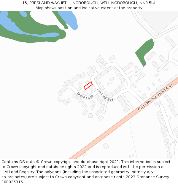 15, PRESLAND WAY, IRTHLINGBOROUGH, WELLINGBOROUGH, NN9 5UL: Location map and indicative extent of plot