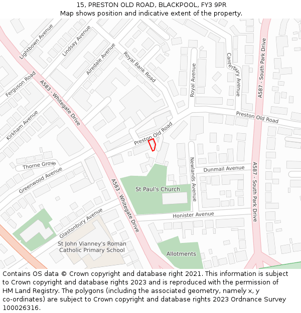 15, PRESTON OLD ROAD, BLACKPOOL, FY3 9PR: Location map and indicative extent of plot