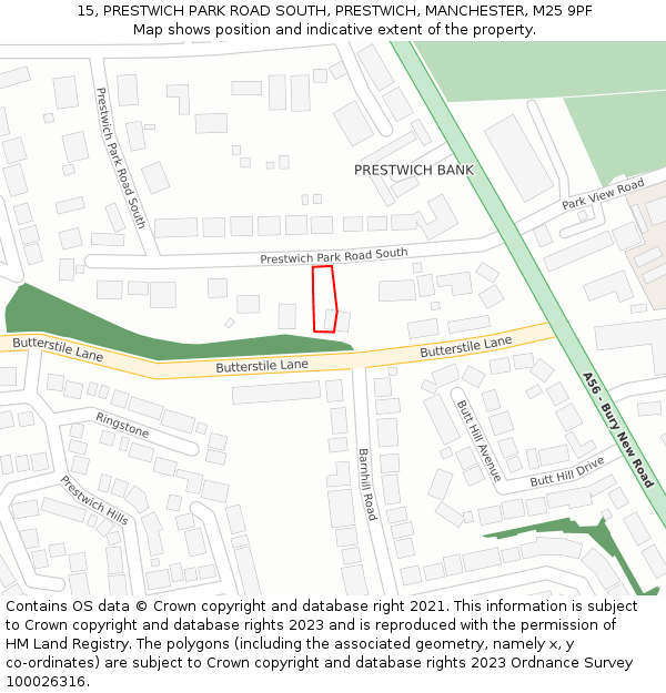 15, PRESTWICH PARK ROAD SOUTH, PRESTWICH, MANCHESTER, M25 9PF: Location map and indicative extent of plot