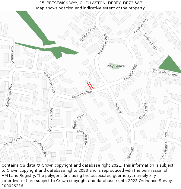 15, PRESTWICK WAY, CHELLASTON, DERBY, DE73 5AB: Location map and indicative extent of plot
