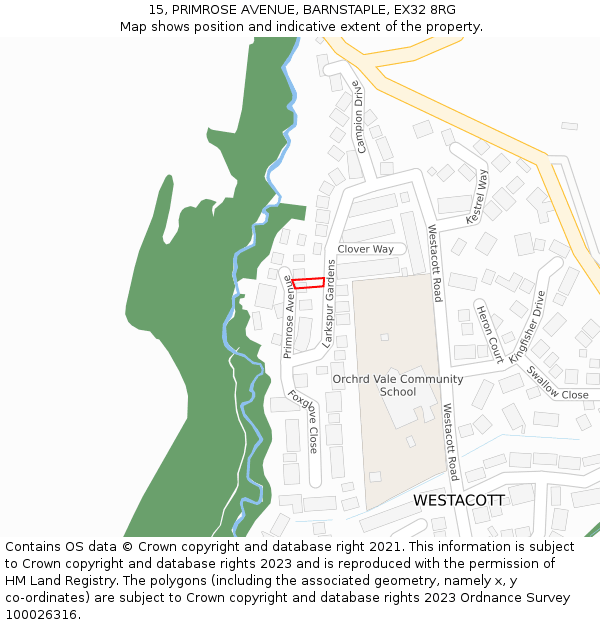 15, PRIMROSE AVENUE, BARNSTAPLE, EX32 8RG: Location map and indicative extent of plot