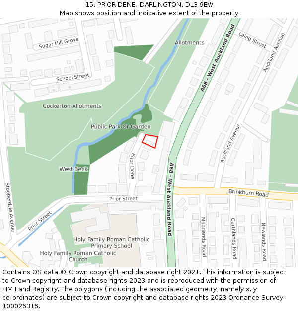 15, PRIOR DENE, DARLINGTON, DL3 9EW: Location map and indicative extent of plot