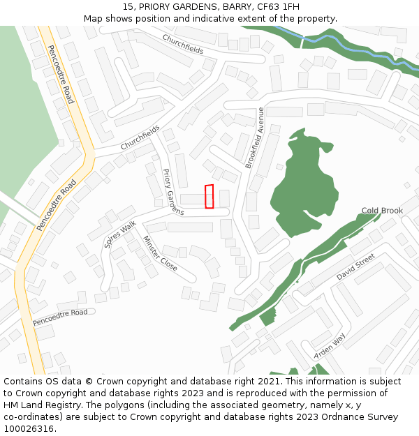 15, PRIORY GARDENS, BARRY, CF63 1FH: Location map and indicative extent of plot