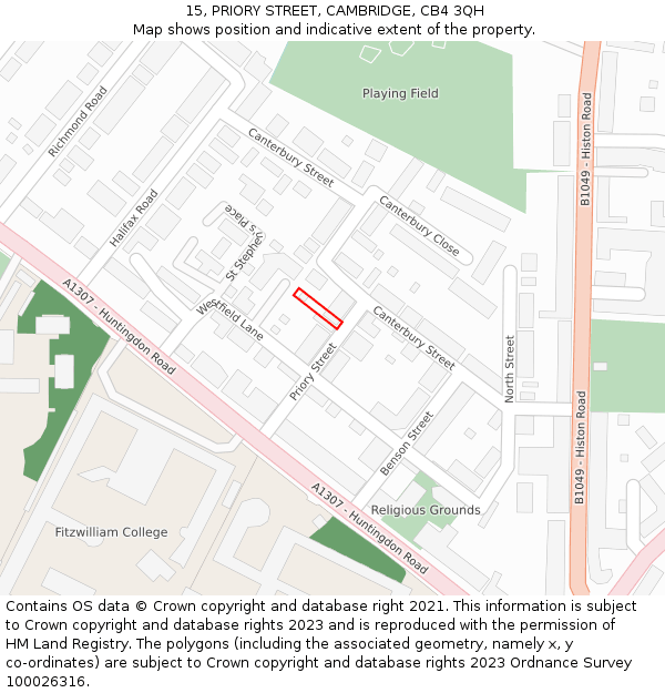 15, PRIORY STREET, CAMBRIDGE, CB4 3QH: Location map and indicative extent of plot