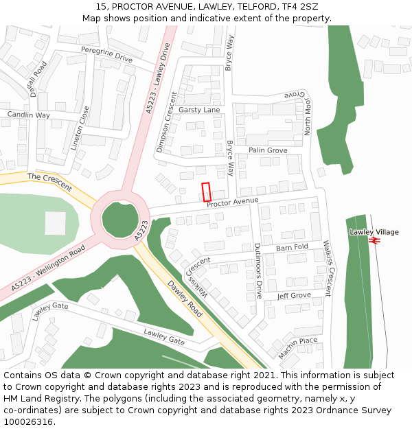 15, PROCTOR AVENUE, LAWLEY, TELFORD, TF4 2SZ: Location map and indicative extent of plot