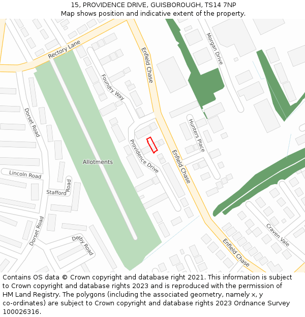 15, PROVIDENCE DRIVE, GUISBOROUGH, TS14 7NP: Location map and indicative extent of plot